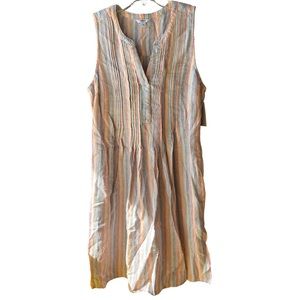 NWT Sonoma Multicolor Linen Blend Shift Dress With Pockets Size M